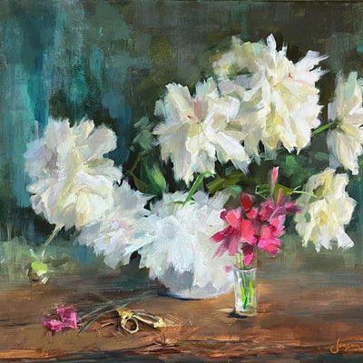 Pæoner og lyserøde blomster (60x50cm)