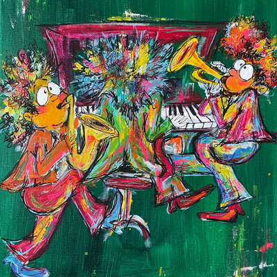 Saxofon, klaver og trompet (40x50cm)