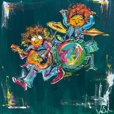 Guitar og trommer (40x40cm)