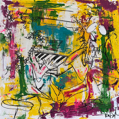 Klaver og saxofon (40x40cm)