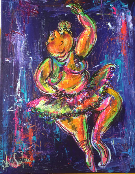 The fat ballet dancer in the neon light (40x50cm)