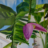 Bananaflower by the house wall (80x80cm)