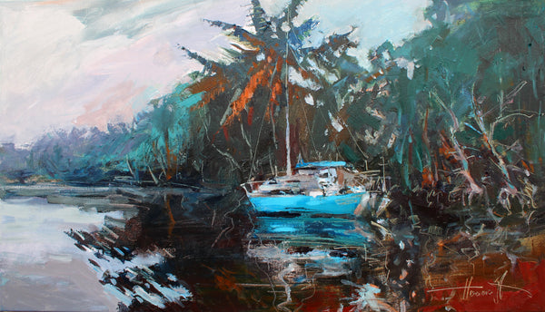 Yacht on the river (70x40cm)