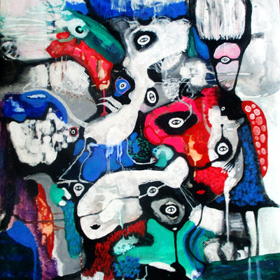 Mennesker og hvid drage (80x100 cm)