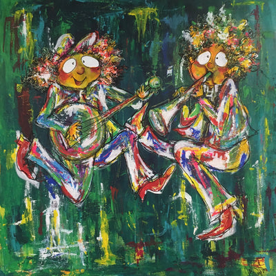 Banjo og klarinet (100x100 cm)