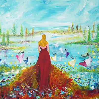 Pige i rød kjole (120x100 cm)